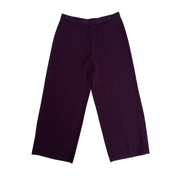 St John Santana Knit Pant Straight Purple Wool Blend Eggplant Elastic 16 XL - Picture 3 of 7